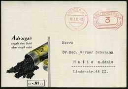 DRESDEN A 1/ M 1937 (10.7.) PFS 3 Pf. Auf Mehrfarbiger Reklame-Kt.: Adsorgan.. Darm-Entgiftung (Chem. Fabrik Von Heyden  - Pharmazie