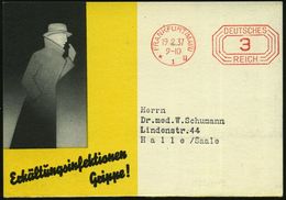 FRANKFURT (MAIN)/ *1u 1937 (19.2.) PFS 3 Pf. Auf Zweifarbiger (halber) Reklame-Kt.: Erkältungsinfektion / Grippe! / Chin - Pharmacie