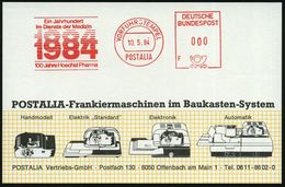 Frankfurt/ Main-Höchst 1984 (10.5.) AFS.: VORFÜHRSTEMPEL/POSTALIA/F/Ein Jahrhundert/im Dienste Der Medizin/1884 1984/100 - Pharmacy