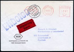 7889 GRENZACH/ ROCHE 1972 (10.10.) AFS 230 Pf. (Logo) Motivgl. Eil-Firmen-Bf.: HOFFMANN-LA ROCHE AG, N. Schwandorf, Rs.  - Apotheek