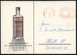 HALLE (SAALE) 8/ V/ DEUTSCHES REICH 1938 (9.9.) PFS "Achteck" 3 Pf. Auf Zweifarbiger (halber) Reklame-Kt.: Nervocomp, AG - Apotheek