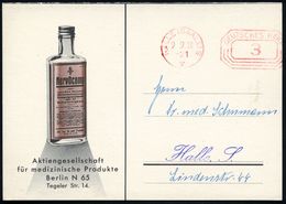 HALLE (SAALE) 8/ V/ DEUTSCHES REICH 1938 (9.9.) PFS "Achteck" 3 Pf. Auf Zweifarbiger (halber) Reklame-Kt.: Nervocomp, AG - Pharmazie