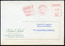 694 WEINHEIM 1/ KUKIROL/ FABRIK 1964 (5.5.) AFS Auf Firmen-Bf.: Kukirol-Fabrik, KURT KRISP KG..  (Dü.E-26) - - Apotheek