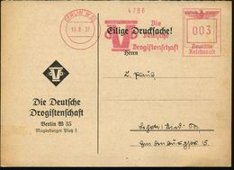 BERLIN W35/ Die/ Deutsche/ Drogistenschaft 1937 (12.7.) AFS (Logo = Stilis. Mörser) Klar Gest. (halbe), Motivgl. Vordruc - Apotheek