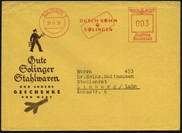 SOLINGEN 1/ BUSCH SOHN/ SOLINGEN 1938 (30.11.) AFS (Rasierklinge) Rs. Rasierklingen-Reklame, Klar Gest. Weihnachts-Rekla - Pharmacy