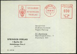 1 BERLIN 33/ 125 JAHRE/ SPRINGER-/ VERLAG 1969 (29.12.) Jubil.-AFS Francotyp = Springer , Klar Gest. Firmen-Bf. (Dü.E-27 - Scacchi