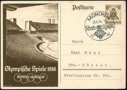 MÜNCHEN/ Schach=Olympia/ GBB 1936 (26.8.) SSt = Schachbrett (mit Monogramm) Glasklar Auf Olympia-P 6 + 4 Pf. Olympia-Sta - Scacchi