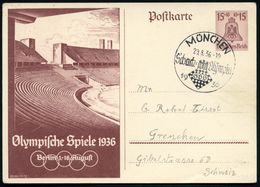 MÜNCHEN/ Schach-Olympia/ G S B 1936 (29.8.) SSt = Schachbrett (u. Monogr.-Logo) Auf Sonder-P 15 + 10 Pf. Olympische Spie - Scacchi