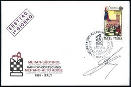 ITALIEN 1981 (1.10.) 300 L. "Schach-WM Meran" + Passender ET-SSt.: 39012 MERANO - MERAN/SCHACHWELTMEISTERSCHAFT (zweispr - Ajedrez