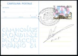 ITALIEN 1981 (10.1.) Ovaler SSt.: 39012 MERANO - MERAN/SCHACHWELTERMEISTERSCHAFT.. (zweisprachig) Auf Passender Sonder-P - Scacchi