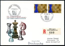 SCHWEIZ 1968 (17.10.) 30 C. "18. Schach-Olympiade", Reine MeF: 4er-Bl. (Mi.872 MeF)  2x Passender SSt: 6900 LUGANO/18° T - Scacchi