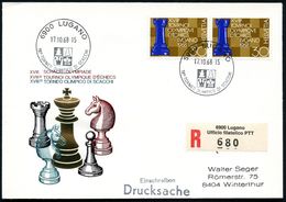 SCHWEIZ 1968 (17.10.) 30 C. "18. Schach-Olympiade", Reine MeF: 4er-Bl. (Mi.872 MeF)  2x Passender SSt: 6900 LUGANO/18° T - Ajedrez