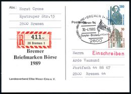 2800 BREMEN 1/ Übersee-Tag/ Dampfer-Bremen.. 1989 (30.4.) SSt = Histor. Fahrgastschiff "Bremen" + RZ: 28 Bremen 1/w , Ju - Maritiem