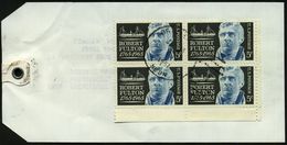 U.S.A. 1967 5 C. "200. Geburtstag Robert Fulton", Reine MeF: Bogen-Eckrand-4er-Block = Erfinder 1. Dampf-Handelsschiff ( - Maritime