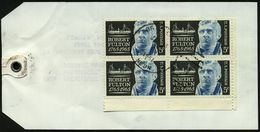 U.S.A. 1967 5 C. "200. Geburtstag Robert Fulton", Reine MeF: Bogen-Eckrand-4er-Block = Erfinder 1. Dampf-Handelsschiff ( - Schiffahrt