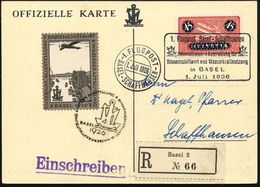 SCHWEIZ 1926 (1.7.) SSt: 1.Flugpost Basel-Schaffhausen/..internat. Ausst.für/ Binnenschiffahrt U.Wasserkraftnutzung/in B - Maritiem