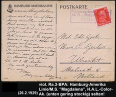 DEUTSCHES REICH 1929 (26.2.) Seltener Viol. Ra.3: Hamburg-Amerika-Linie/M.S. "Magdalena".. Klar Auf EF 15 Pf. Kant (Mi.3 - Schiffahrt