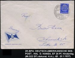 DEUTSCHES REICH 1937 (8.1.) 2K-BPA: DEUTSCH-AMERIKANISCHE SEEPOST/HAMBURG/NEW YORK/HAMBURG-AMERIKA-/LINIE/D. HANSA , EF  - Maritime