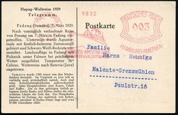 HAMBURG/ 1/ HAMBURG-AMERIKA-LINIE/ MITTELMEER-U.ORIENTFAHRTEN 1929 (8.3.) AFS Auf Telegramm-Ak: Hapag-Weltreise 1929, Et - Marittimi