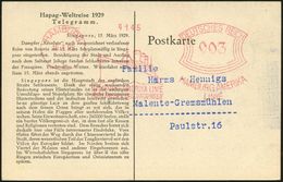 HAMBURG/ 1/ HAMBURG-AMERIKA LINIE/ MITTELMEER U.ORIENTFAHRTEN/ HAL 1929 (16.3.) AFS (Dampfer) Auf Seltener Hapag-Telegra - Marittimi