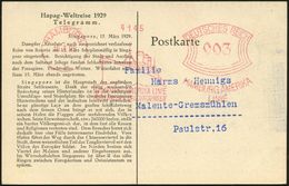 HAMBURG/ 1/ HAMBURG-AMERIKA LINIE/ MITTELMEER U.ORIENTFAHRTEN/ HAL 1929 (16.3.) AFS (Dampfer) Auf Seltener Hapag-Telegra - Maritime