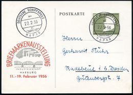 DEUTSCHE SCHIFFSPOST/ Au/ TS/ "DARMSTADT"/ HAPAG 1956 (22.2.) 2K-BPA Auf Sonderkt.: Briefm.-Ausstellung Harburg (EF Mi.2 - Marittimi