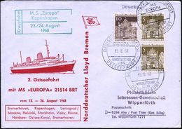 DEUTSCHE SCHIFFSPOST/ MS/ EUROPA/ ND/ L/ OSTSEEFAHRT 1968 (15.8.) 2K-BPA 3x (1x Oben Nicht Ganz Voll) + Grüner HdN: M.S. - Maritime