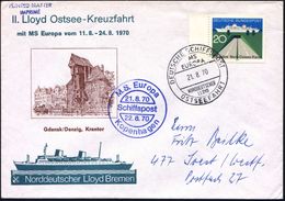 B.R.D. 1970 (21.8.) 2K-BPA: DEUTSCHE SCHIFFSPOST/MS/EUROPA/NDL/OSTSEEFAHRT + Viol. HdN: M.S. Europa/Schiffspost/ Kopenha - Schiffahrt