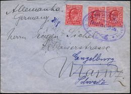 GROSSBRITANNIEN 1905 (Aug.) 1 P. Edward VII, Reine MeF: 3 Stück, Viol. Oval-Stempel: THE ROYAL MAIL STEAM PACKET COMPANY - Marítimo