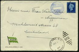 NIEDERLANDE 1947 (Dez.) Blauer 2K-BPA.: S.S NIEUW AMSTERDAM/HOLLAND/AMERCIA-LINE/OCEAN POST Neben 20 C. Wilhelmina + 1K- - Marittimi