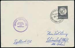 SCHWEDEN 1954 (28.12.) 1K-BPA: POSTAD OMBORD/MS KUNGSHOLM/SAL/*NEW YORK - GÖTEBORG* , EF 20 Ö. Lenngren (Mi.394 EF) + Vi - Schiffahrt