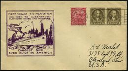 U.S.A. 1932 (10.8.) BPA-MaSt: U.S. GER.SEA POST/SS. MANHATTAN + Viol. HdN: FIRST VOYAGE SS. MANHATTAN/NEW YORK TO QUEENS - Marittimi