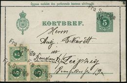 SCHWEDEN 1890 (14.9.) 5 Öre Kartenbf., Grün (Abrißrand Z.T. Abgetrennt) + 3x 5 Öre Ziffer Zusatzfrankatur (Mi.3x 19) 4x  - Marittimi