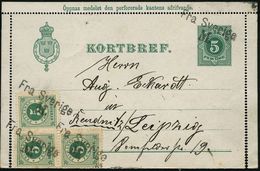 SCHWEDEN 1890 (14.9.) 5 Öre Kartenbf., Grün (Abrißrand Z.T. Abgetrennt) + 3x 5 Öre Ziffer Zusatzfrankatur (Mi.3x 19) 4x  - Maritime