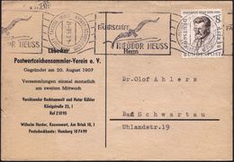 B.R.D. 1958 (Juni) Seltener RoWSt: FÄHRSCHIFF THEODOR HEUSS/GROSSENBRODE - GEDSER/FÄHRSCHIFF/T (Möwe) Bedarfs-Kt. (Nr. R - Maritiem