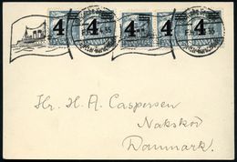DÄNEMARK /  DEUTSCHES REICH 1935 (15.4.) Flaggen-Bordpostamt: Deutsche Seepost/Gjedser - Warnemünde = Eisenbahn-Traketsc - Maritiem