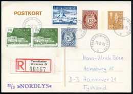 NORWEGEN 1975 (11.6.) 1K-BPA: TRONDHEIM - KIRKENES/O 4x Klar A.Inl.-P 85 Ö. + Zusatzfrank. + Sonder-RZ: Trondheim-/ Kirk - Maritiem