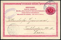 SCHWEDEN 1902 (5.4.) Ausl.-P 10 Öre ,karmin (1K: Göteborg) + 2K-Gitter: TRELLEBORG - SASSNITZ/141 A = Seepost Fähre, Aus - Marittimi
