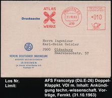 28 BREMEN 22/ ATLAS/ WERKE 1963 (31.10.) AFS = Schiffsschraube (Firmen-Logo) Klar Auf Firmen-Klappkt.: VDJ Verein Deutsc - Maritiem