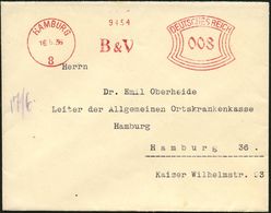 HAMBURG/ 8/ B & V 1936 (16.6.) AFS = B Lohm & Voss, Rs. Persönl. Absender-Vordr.: RUD. BLOHM, Kleiner Ortsbf., Kriegssch - Marítimo