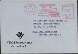 25 ROSTOCK 1/ NEPTUNWERFT ROSTOCK 1972 Dekorat. AFS = Fahrgastschiffe, Werft-Kran , Klar Gest. Vordr.Bf.: VEB Schiffswer - Marittimi
