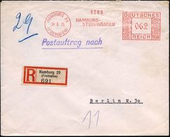 HAMBURG 14/ (FREIHAFEN)/ HAMBURG-/ STEINWÄRDER 1935 (24.5.) AFS 062 Pf. + RZ: Hamburg 29 / (F R E I H A F E N ) = Zoll-A - Maritime