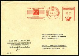 25 ROSTOCK - Ü B E R S E E H A F E N / DDR/ DSR/ VEB DEUTFRACHT SEEREEDEREI 1972 (21.8.) AFS, Sonderform Postalia Vierst - Schiffahrt