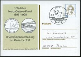 24103 KIEL 1/ Briefmarkenausstellung/ 100 Jahre Nord-Ostsee-Kanal 1995 (2.9.) SSt A. PP 80 Pf. Varnhagen: 100 Jahre Nord - Marítimo