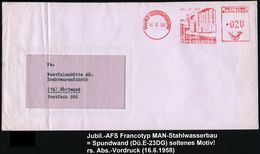 MAINZ-GUSTAVSBURG/ M-A-N/ 50 JAHRE/ STAHLWASSERBAU 1958 (16.6.) Jubil.-AFS = Kanal-Spundwände , Rs. Abs.-Vordr. (Bf. Gef - Schiffahrt