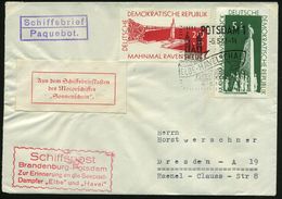 POTSDAM 1/ ELBE-HAVELSCHAU 1957 (Mai) SSt = Magdeburger Dom, Schloß Sansouci + Aufkleber: Aus Dem Schiffsbriefkasten /de - Marittimi