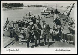 DEUTSCHES REICH 1935 (ca.) S/w.-Foto-Ak.: Zollgrenzschutz.. Auf Binnengewässer (Frachtschiffe, Zollboot) Ungebr. (o. Uhv - Schiffahrt