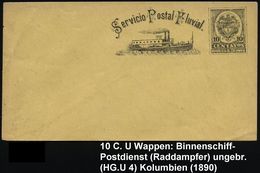 KOLUMBIEN 1890 10 C. U Wappen, Schw./ Gelb: Servicio Postal Fluvial = Raddampfer , Ungebr. (HG.U 4) - - Marítimo