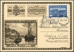 ÖSTERREICH 1937 (29.6.) Flaggen-BPA: SCHIFFSPOST/SOPHIE/D.D.S.G. (Reederei-Flagge) Auf EF 24 Gr. "100 Jahre D.D.S.G." Au - Maritime