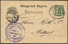 KONSTANZ-BREGENZ/ SCHIFFSPOST/ KURS 24 1896 (20.6.) Oval-BPA Klar Auf Inl.-P 5 Pf. Bayern, Rauten + Viol. Firmen-Abs.-3K - Marittimi